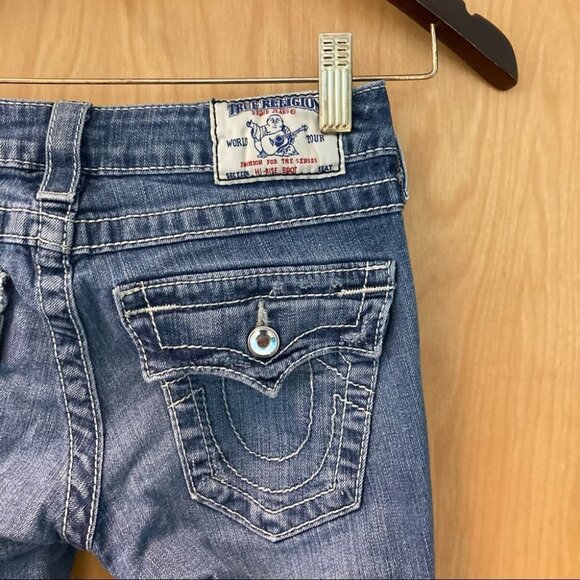 TRUE  RELIGION Sz 25 World Tour High Rise Boot Blue Bling Jeans - Picture 7 of 8